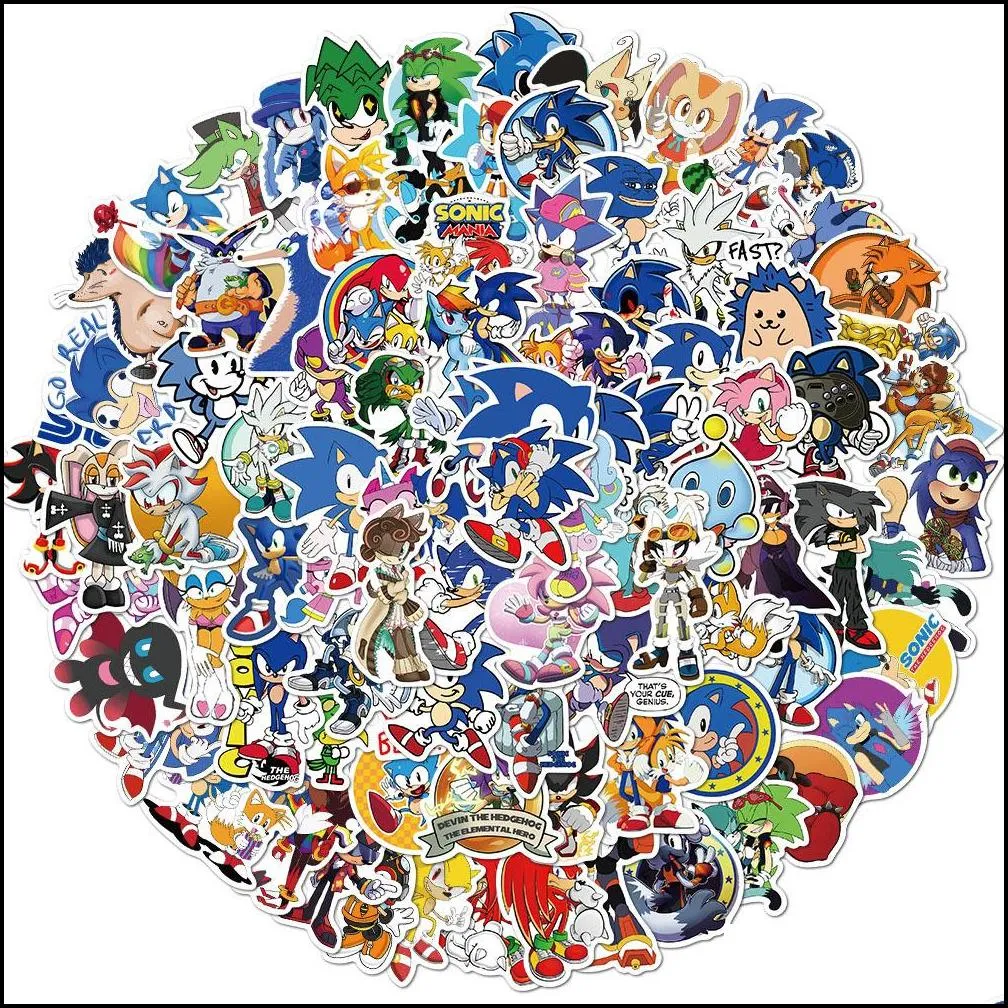 100 PCS Sonic The Hedgehog waterproof anime Stickers Graffiti for DIY Sticker on Suitcase Luggage Laptop Bicycle Skateboard