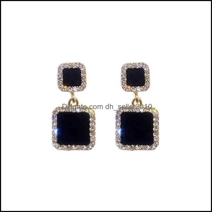 black square geometric dangle drop earrings for women crystal rhinestone statement wedding earring party stud jewelry 1079 b3