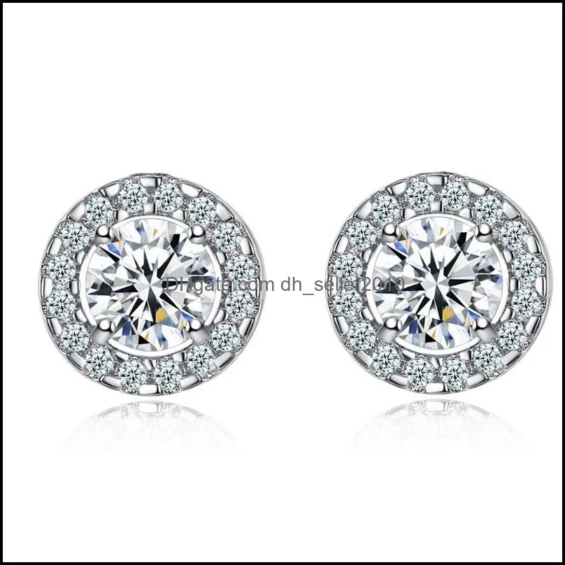 crystal white zircon stud earrings simple gold color round earring wedding 2890 q2