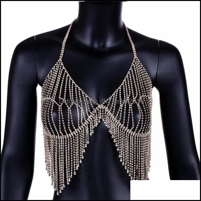 sexy chest chain diamond inlay tassels bikini rhinestone underwear bras chains 53xs y2