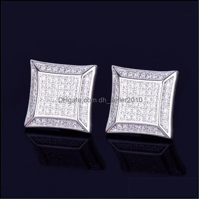 15mm big square men stud earring gold color full cubic zircon screw back earrings hip hop jewelry for women 524 z2