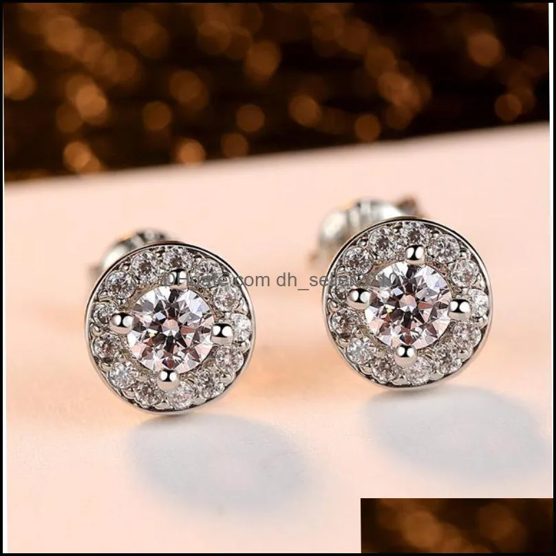 crystal white zircon stud earrings simple gold color round earring wedding 2890 q2