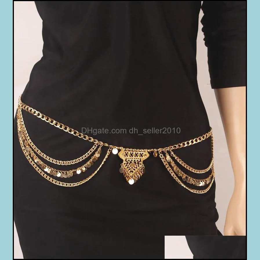 body chain jewelry fashion women vintage summer gold/silver plated sequins tassel multilayer chains belly chain wholesale 1025 q2