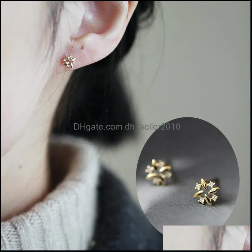 925 sterling silver plating 14k gold simple inlaid crystal windmill earrings women exquisite sweet student jewelry accessories 419 b3