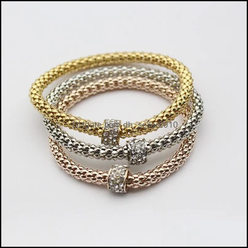 bangle three pcs alloy bracelet fashion elastic force popcorn crystal gold plated metal jewelry women men chain bracelets wedding 4 3zl