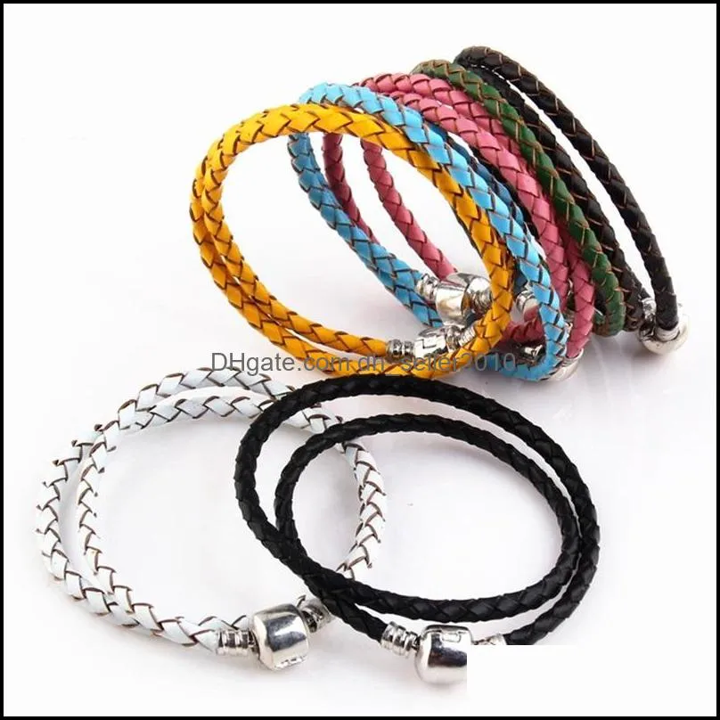 leather jewelry bracelet multi colour two ring women bracelets alloy clasp rope chain