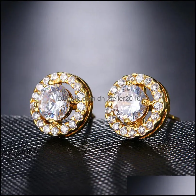 crystal white zircon stud earrings simple gold color round earring wedding 2890 q2