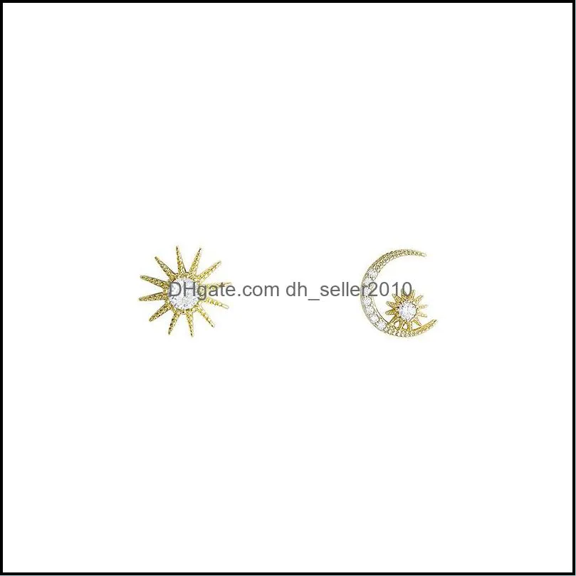 925 sterling silver 14k gold sun moon asymmetrical stud earrings women exquisite sweet student jewelry girlfriend gift 2701 q2