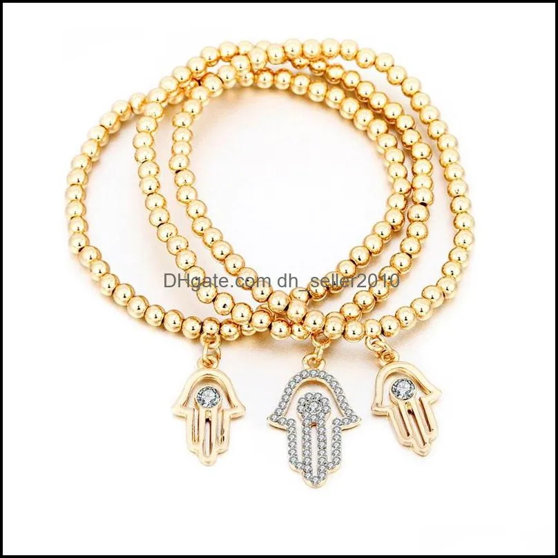 plated gold bead palm bracelet inlay crystal men women fashion chain lovers charm bracelets three piece suit 10pj j2b