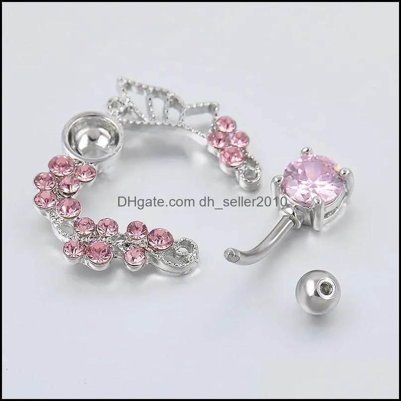 stainless steel fashion leak empty butterfly navel & bell button rings zircon puncture women body jewelry 2 5mz t2