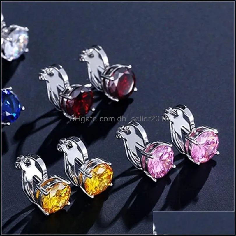 classic 3a cubic zircon stud earrings round crystal girl ear for women multicolor jewelry gift for wedding party 3011 q2