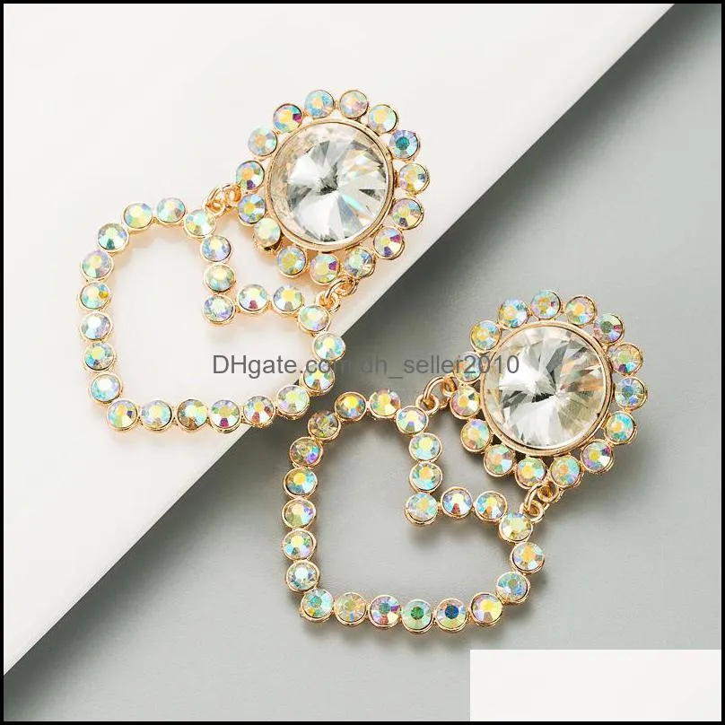 Fashion Jewelry Peach Heart Earrings Colorful Rhinstone Dangle Stud Earrings