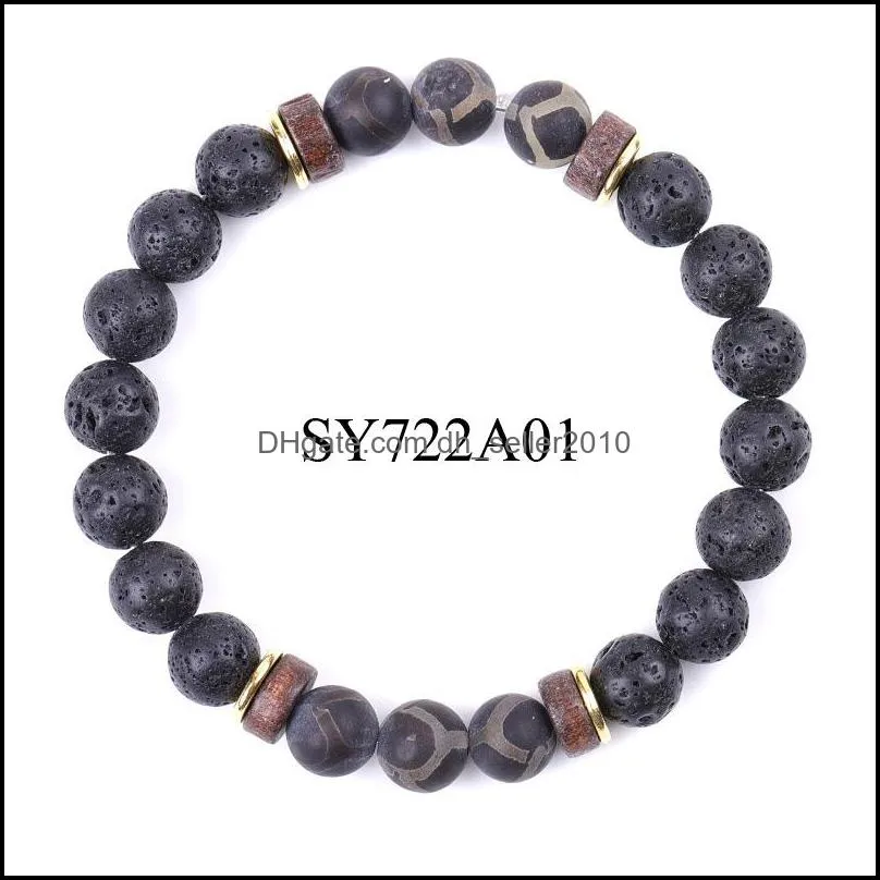 Energy Buddha Vintage dzi stone Bracelet Handmade 8mm Lava beads Bracelets Summer Men Women Jewelry gift C3