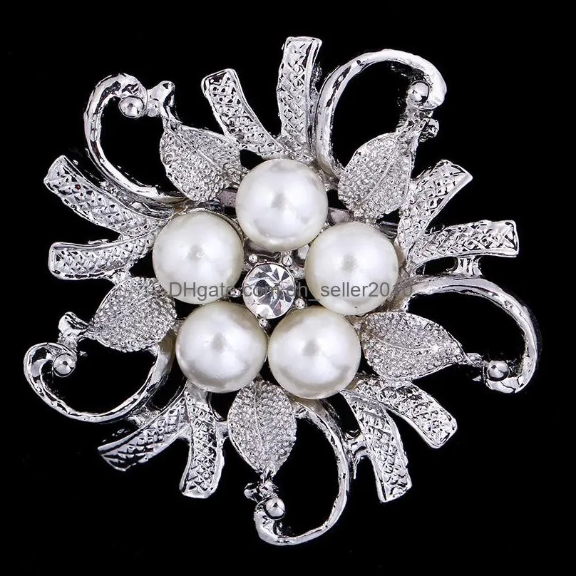 Pins Jewelry Drop Delivery Sier/ Golden Tone Clear Rhinestone Crystal Flower Girls Cor Fashion Pearl Brooch Wedding Bridal Bouquet Pin