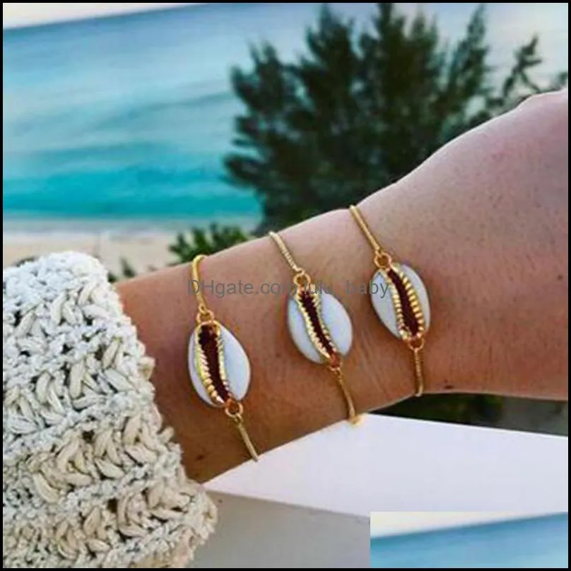 European Style Gold Color Genuine Cowrie Shell Adjustable Chain Bracelet Elegant Jewelry For Woman Accesoires Making