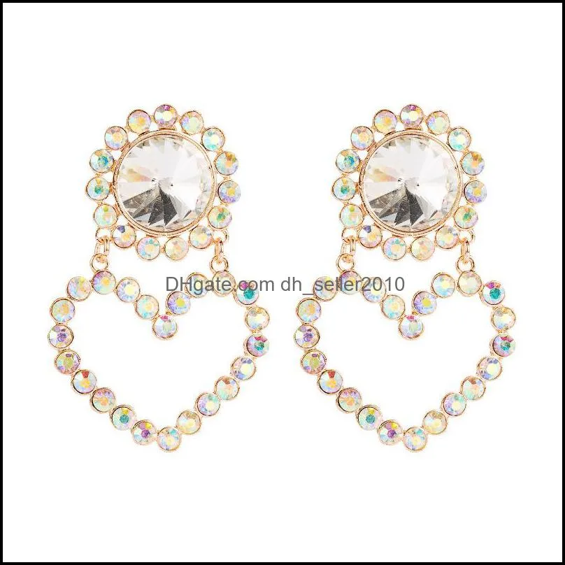 Fashion Jewelry Peach Heart Earrings Colorful Rhinstone Dangle Stud Earrings