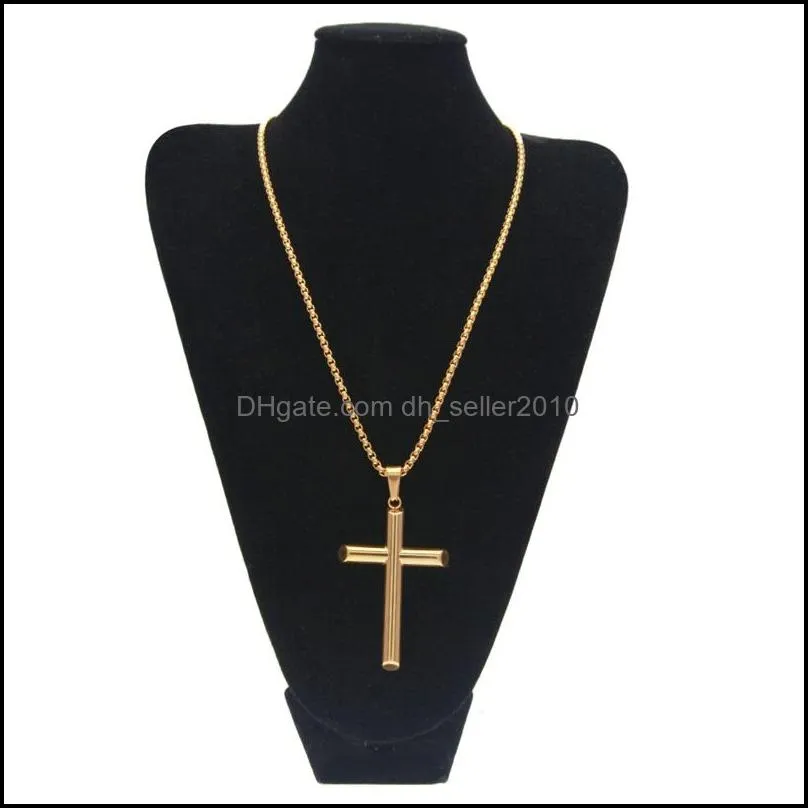 Mens Stainless Steel Cross Pendant Necklace Gold Sweater Chain Fashion Hip Hop Necklaces Jewelry C3