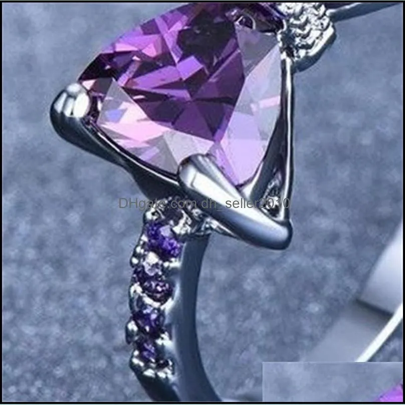 Silver Color Purple Bow Ring For Women Cute Cubic Zirconia Rings Fashion Jewelry Gift C3