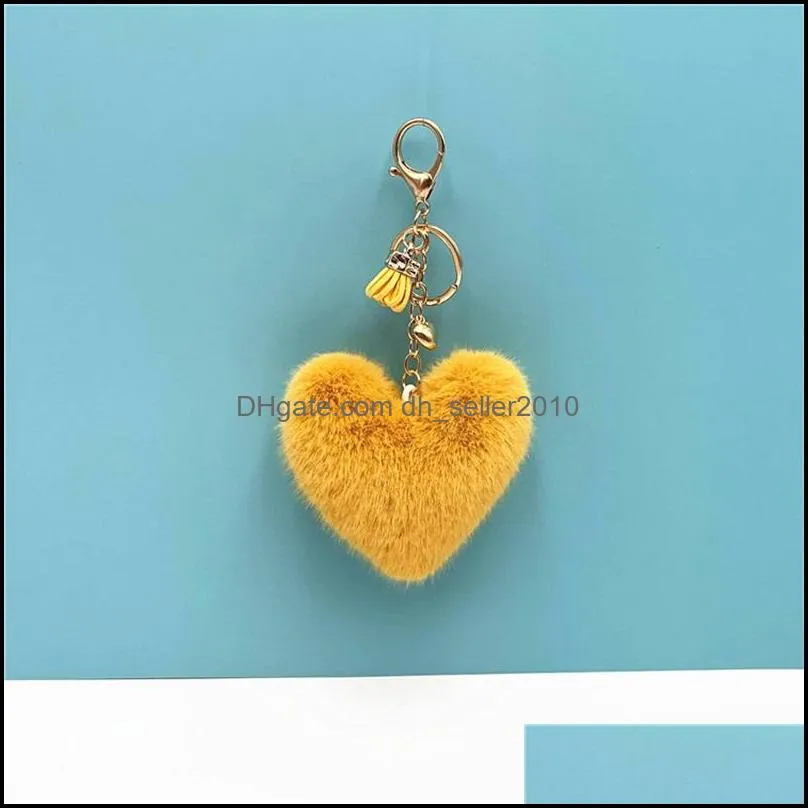 Lovely Tassel Peach Heart Key Chains Rings Heart-shaped plush Bag Pendant Car keychain creative gift