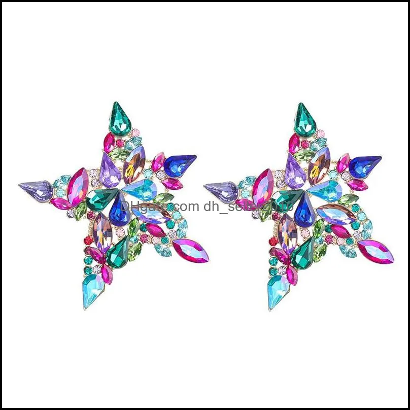 Brand Fashion 2021 Big Exaggerated Shiny Star Drop Earrings For Women Large Rhinestone Metal Statement Gift C3