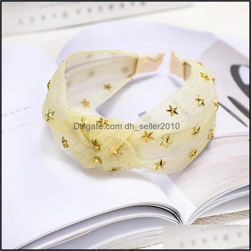 Bohemian Hairband Vintage Sweet Wide-brimmed Hair Roop With Diamond Star Romantic Lace Silk Gauze Headwear Hair Accessories C3