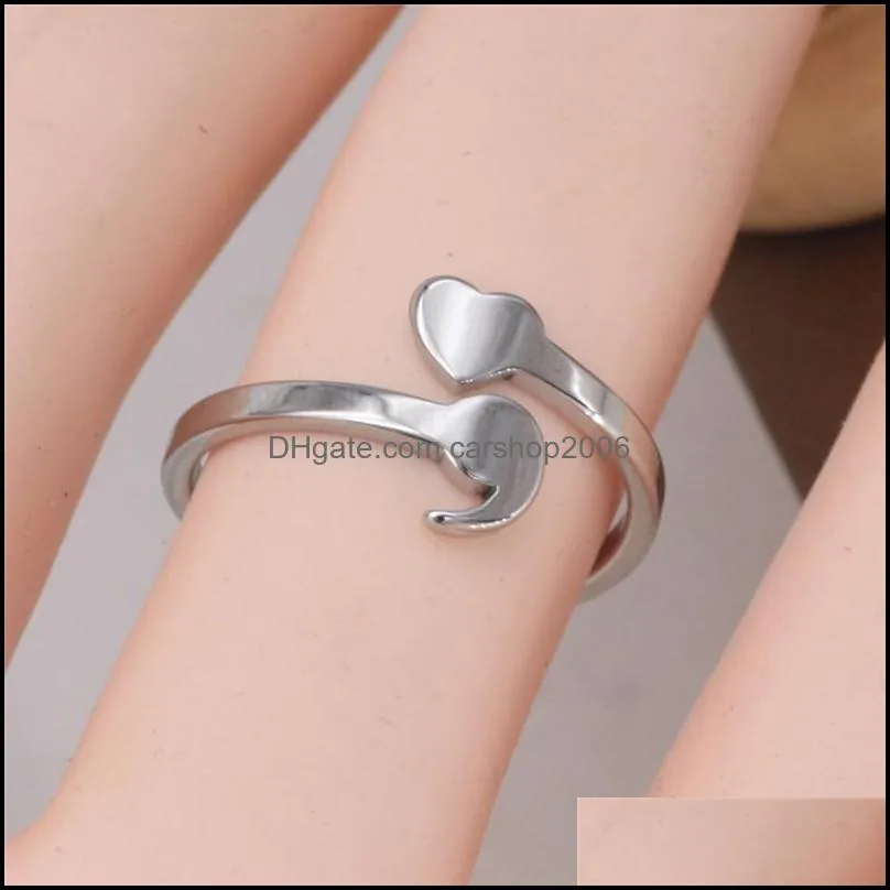 Stainless Steel Finger Rings 6-10 Size Heart Semicolon Opening Adjustable Ring for Women Men Fashion Unique design Jewelry Gift