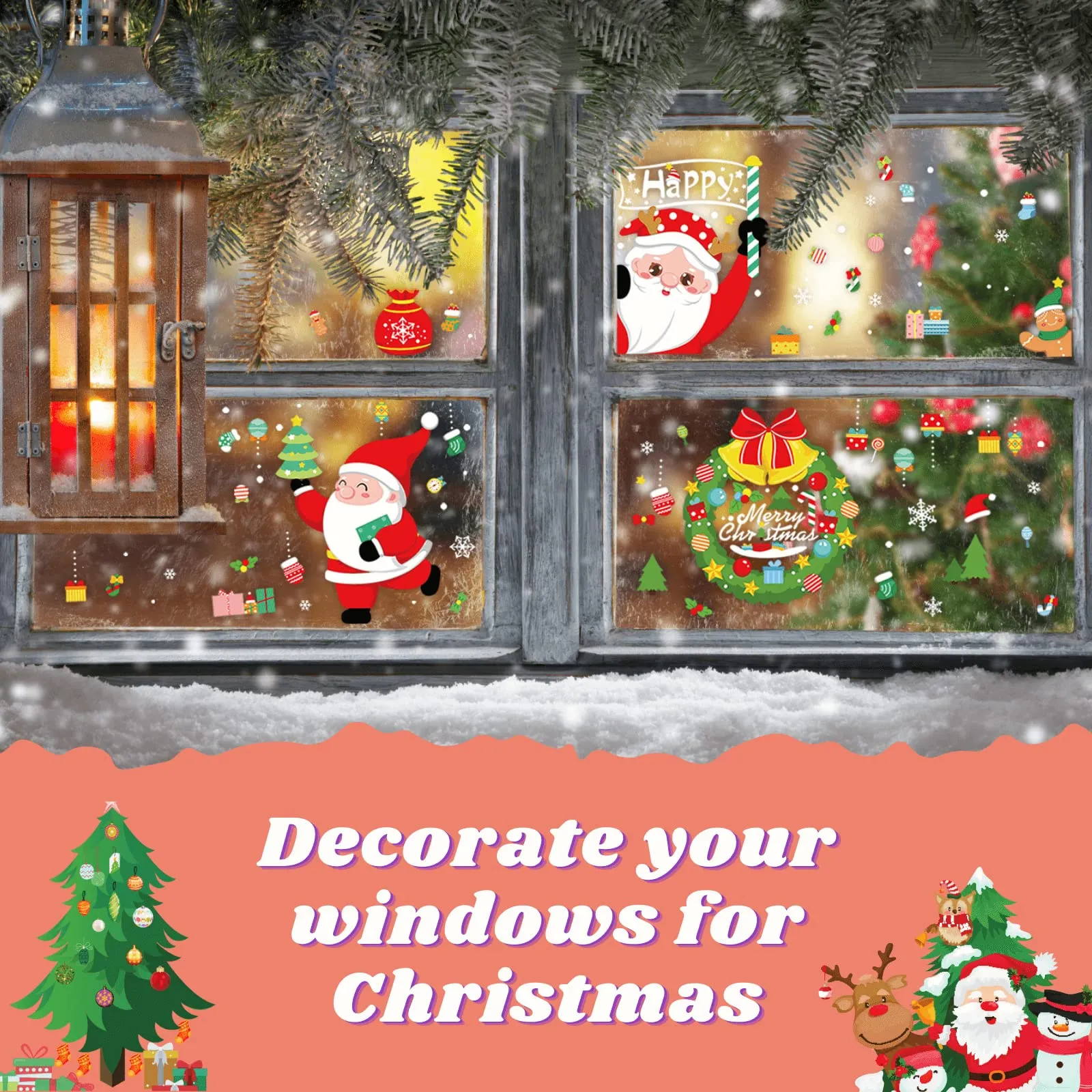 3ml christmas windows decoration stickers 9 sheets snowman reindeer snowflake window clings xmas party supplies for offices homes and schools christmas window decals christmas