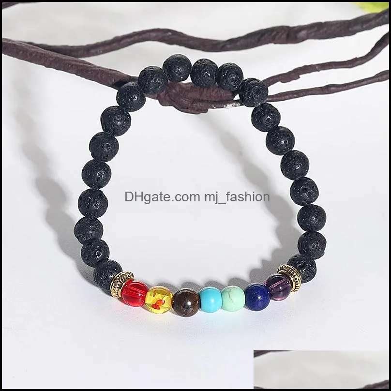7 Chakra Healing Beaded Chain Bracelet Natural Lava Stone Beads Bracelets For Women Men Fashion Yoga Jewelry