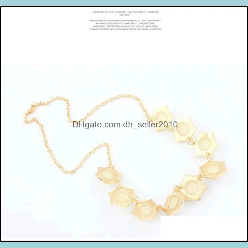 New Fashion gold plated alloy hexagon round resin gem choker Necklace C3