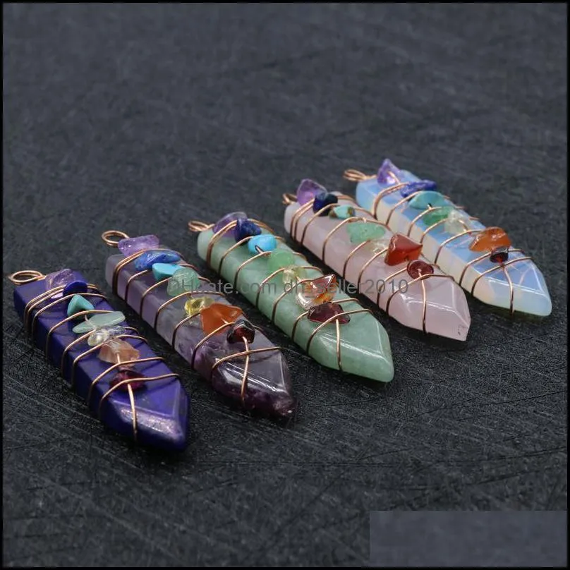 Arrowhead Chakra Reiki Healing Pendulums Charms Natural Stones Pendant Amulet Crystal Meditation Hexagonal Pendulum for Men Women Jewelry