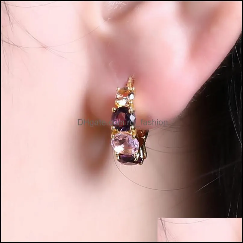 stainless steel cubic zirconia crystal hoop earrings for women girl korean style round cuff stud earrings jewelry fashion