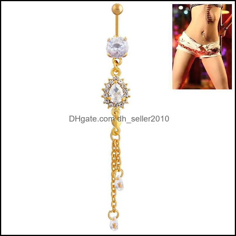 Belly Dance Ring 18K Ylloew Gold Plated CZ Water drop Tassels Sexy Body Ring Jewelry for Girls C3