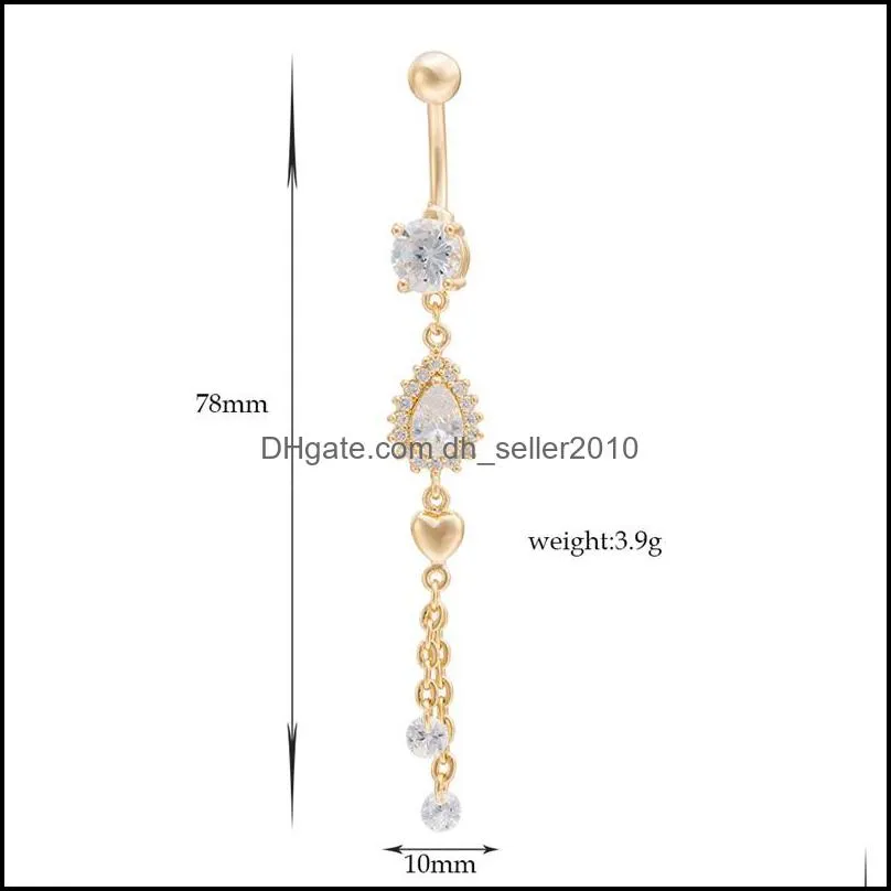 Belly Dance Ring 18K Ylloew Gold Plated CZ Water drop Tassels Sexy Body Ring Jewelry for Girls C3