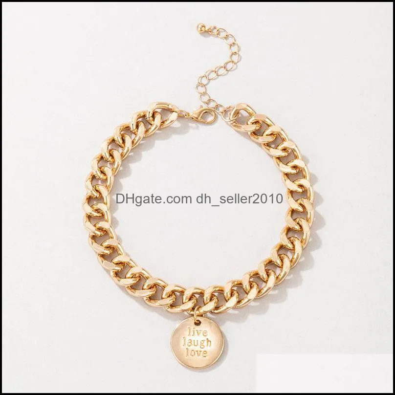 Anklets Punk Gold Color Thick Chain Single Layer For Women Simple Letter Geometry Alloy Metal Jewelry Accessories C3