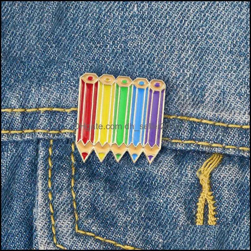 Color pencil purple blue green red yellow personality creative brooch cute cartoon special tide new lapels denim badge C3