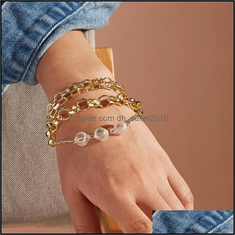 Charm Bracelets Fashion Bead For Women Gold Retro Sequins Double Circle Simple Adjustable Chain Bracelet Female Bohemia Jewelry C3