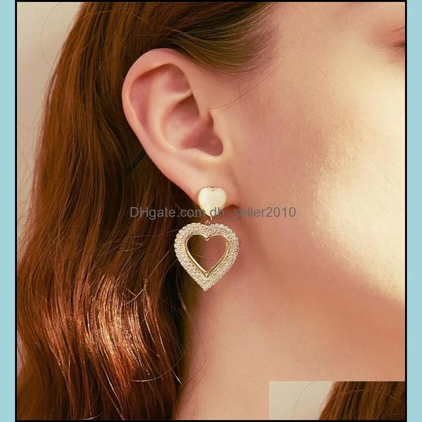 Fashion Jewelry Hollowed Heart Dangle Earrings S925 Silver Post Hearts Stud Earring