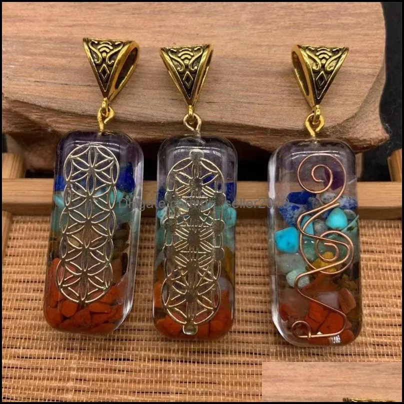 Retro cuboid Reiki Chakra pendulum pendant natural amethysts Lapis Lazuli 7 colors stone pillar pendants charms wholesale C3