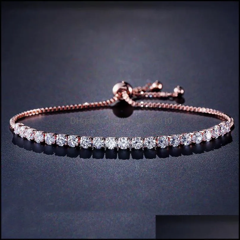 Fashion Round Cubic Zirconia Tennis Adjustable Chain Bracelet Bangle For Women White Gold Color Crystal Bracelets Wedding Jewelry Gift 20211231