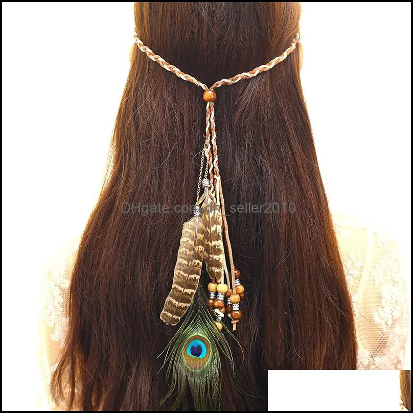 Bohemian Wind Peacock Feather Headband Fashion Ethnic Style Katyusha Girl Student Fiara For Travel Anniversary 3 89zf T2