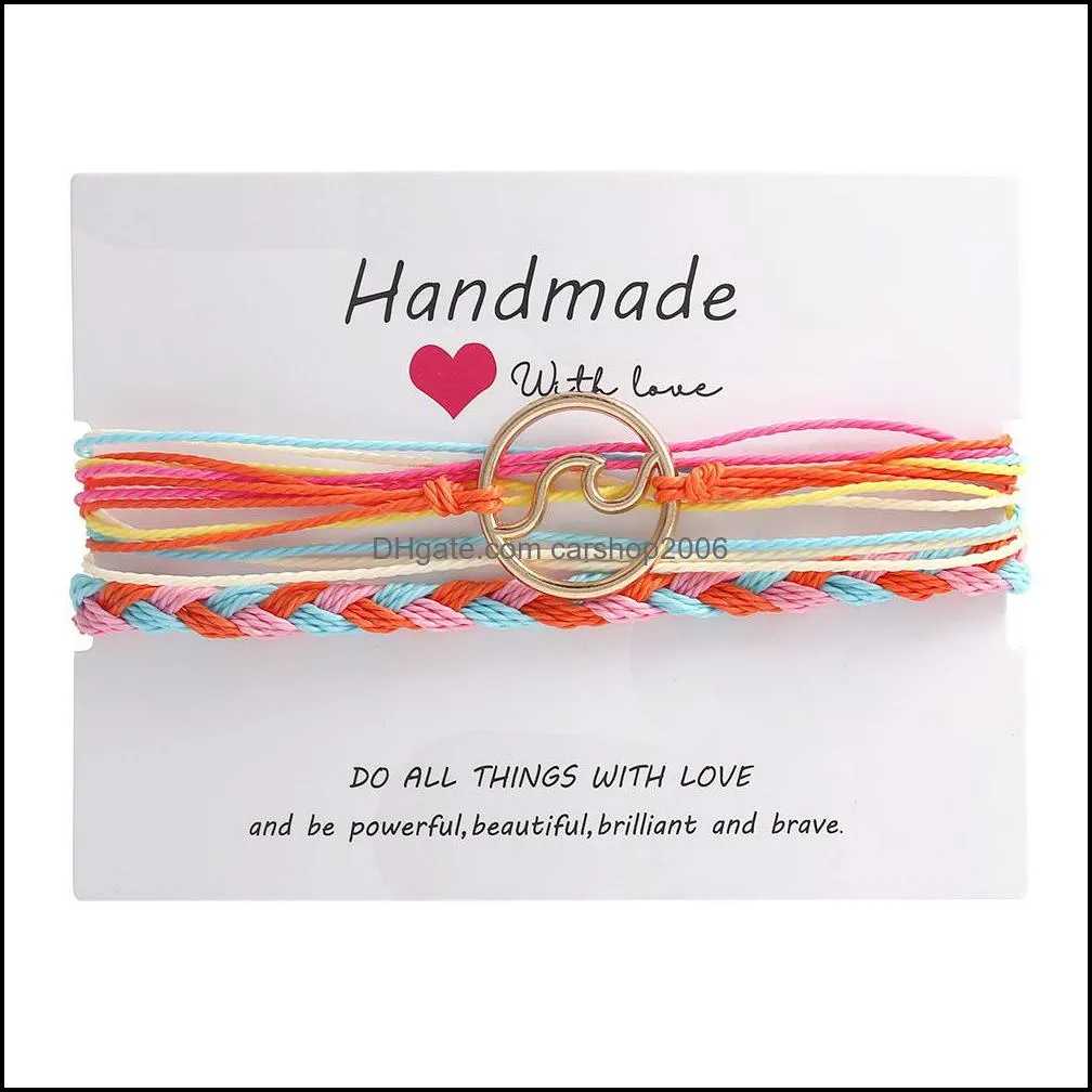 3pcs set handmade braided rope multilayer bracelet for women men fashion wave charm woven wax rope friendship bracelet diy jewelry set