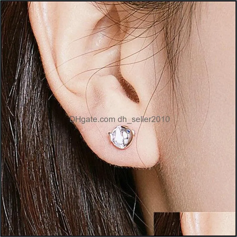 Cute Tiny Fish Charm Earring Stud 925 Sterling Silver Women Gift CZ Earring Jewelry Rhodium Plated
