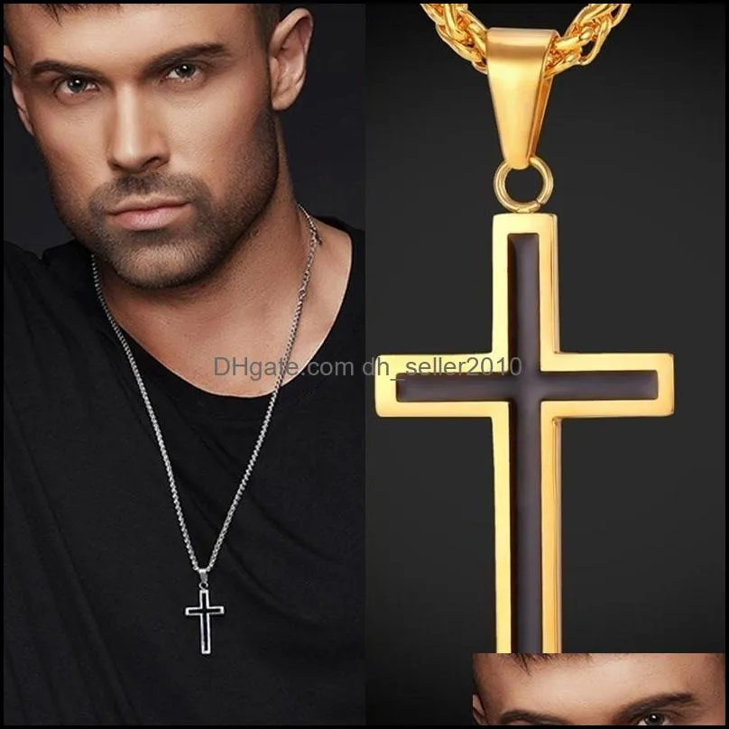 Necklaces Haojie Simple Classic Fashion Cross Men`s Necklace Gold Plated Women`s Personalized Pendant C3