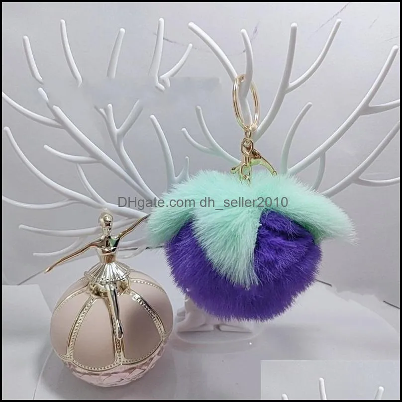 Cute Plush Persimmon Rabbit Fur Key chain Kids Bag Ornaments Pendant Women Car Key ring Jewelry Trinkets Birthday Gifts 99 D3