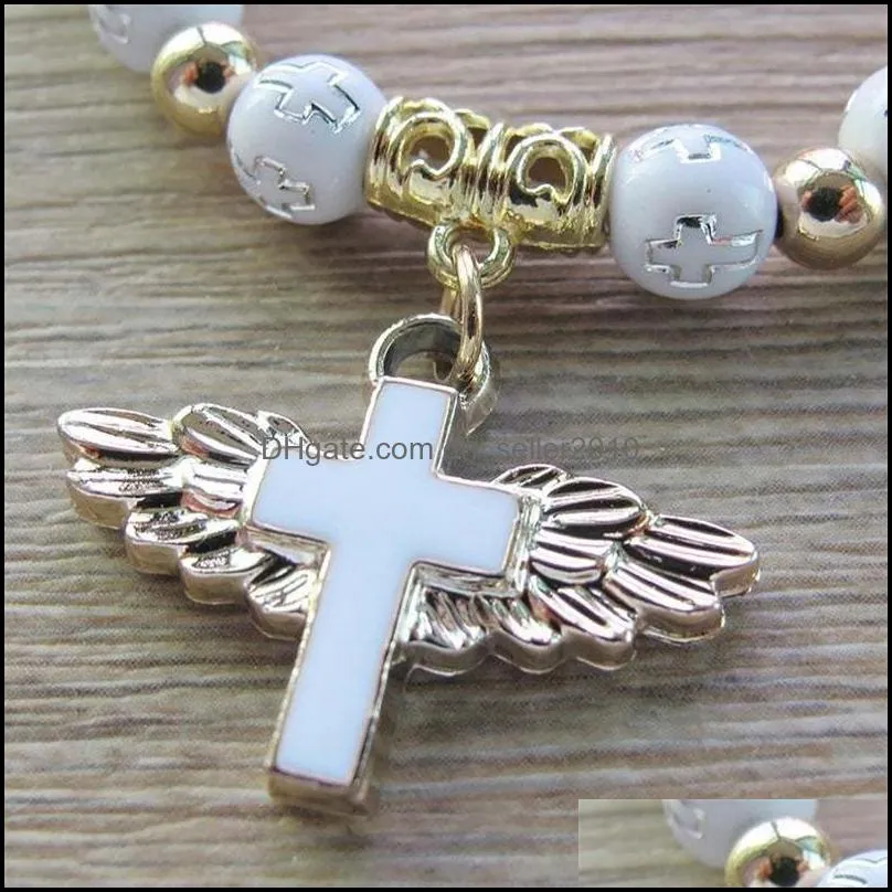 Religious Bead Angle Wings Cross Bracelets Rosary Centerpiece Sacred Heart Of Mary Mercy Jesus Saint Icons Jewelry 4523 Q2