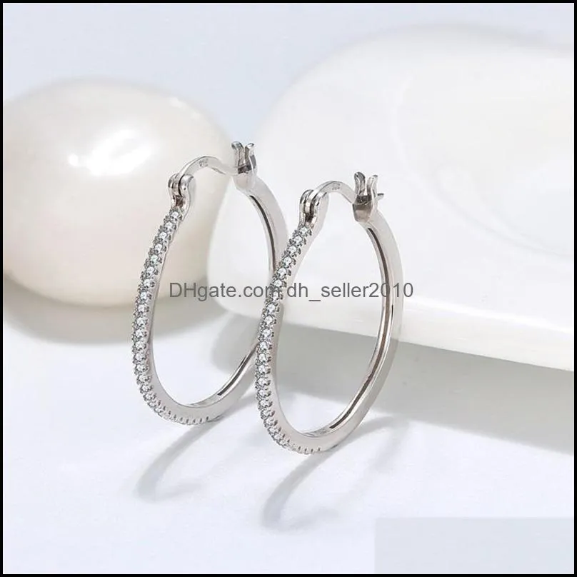 925 Sterling Silver big circle inlaid zircon earrings for women,s925 silver women`s circle shiny model earrings,17mm-40mm 5 size 538