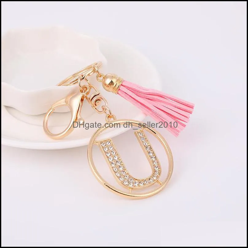 Rhinestone Key Chain 26 English Letters Pendant Key Ring Woman Girl Cute Bag Accessory Gold Color Initials Shape Key Holder Gift C3