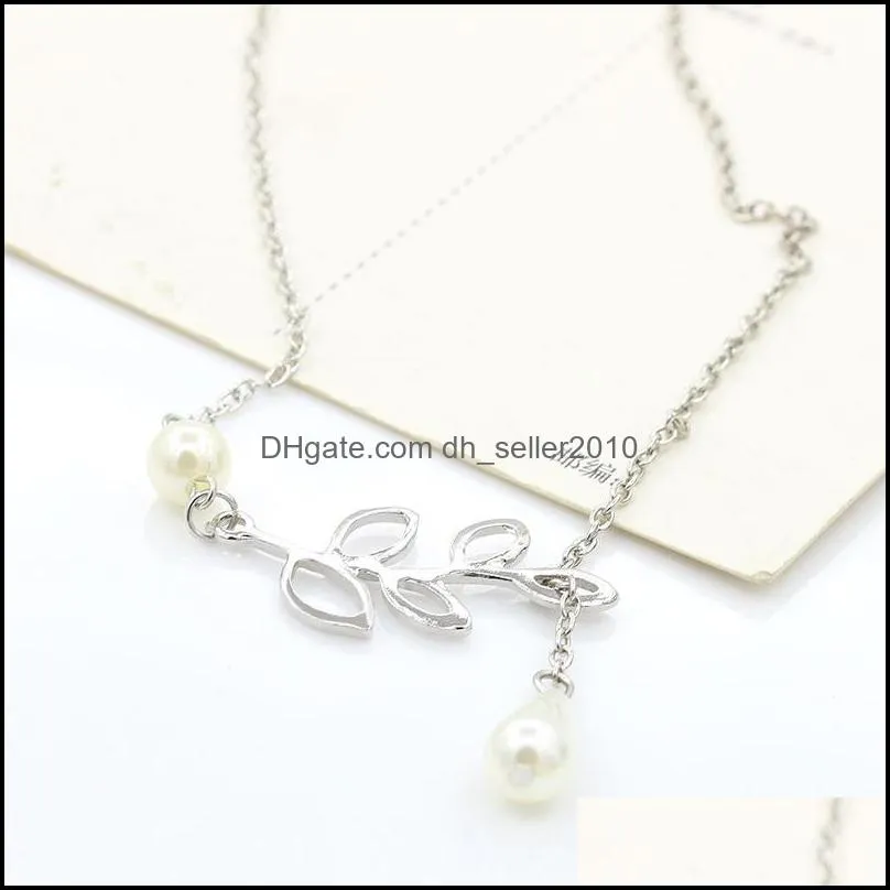 Fashion Pearl Pendant Necklace Fashion Leaf Imitation Pearls Drops Cross Necklace For Women Jewelry Gift Party