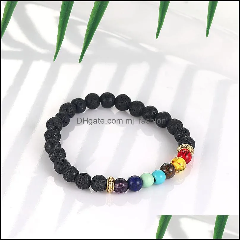 7 Chakra Healing Beaded Chain Bracelet Natural Lava Stone Beads Bracelets For Women Men Fashion Yoga Jewelry