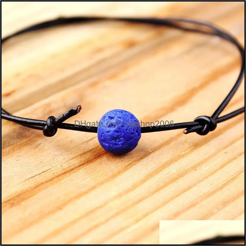 Beaded Leather Braided Rope Anklet for Woman Man Natural Volcanic Stone Ocean Bohemian Pendant Jewelry Gift